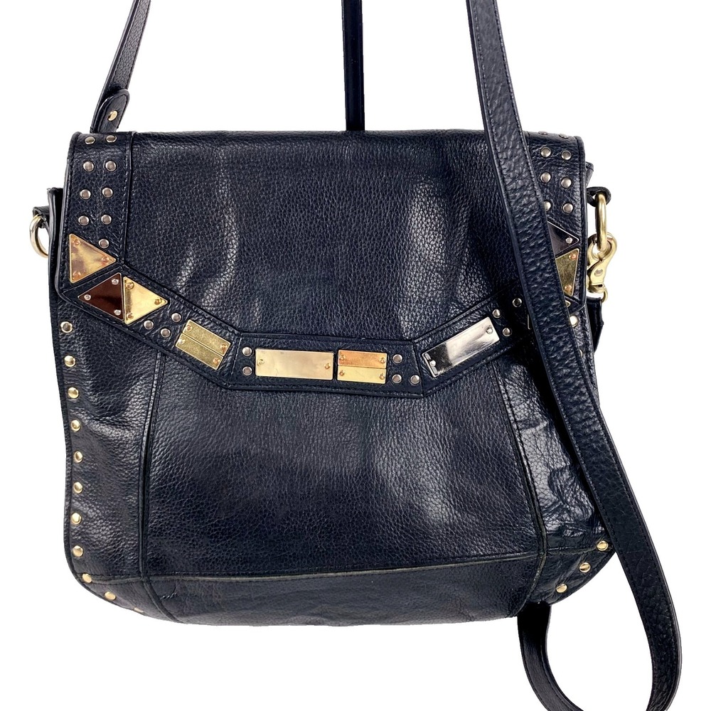Foley & Corinna Leather Shoulder Bag Purse Black Handbag Satchel Embellished